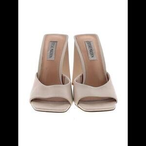 Size 7/7.5 Steve Madden 'Bone' Cream Twist Block Sandal Mules